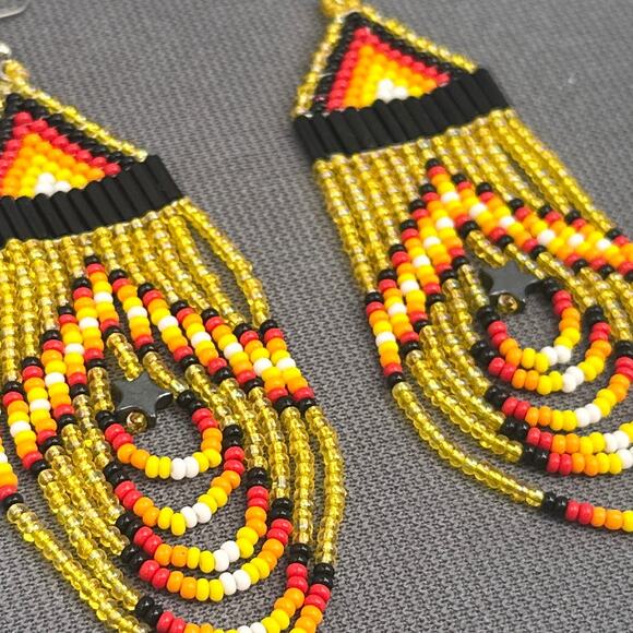 Tribal Earrings Seed Bead Handmade Multicolor Native American Boho Dangle 3” USA - Picture 7 of 14